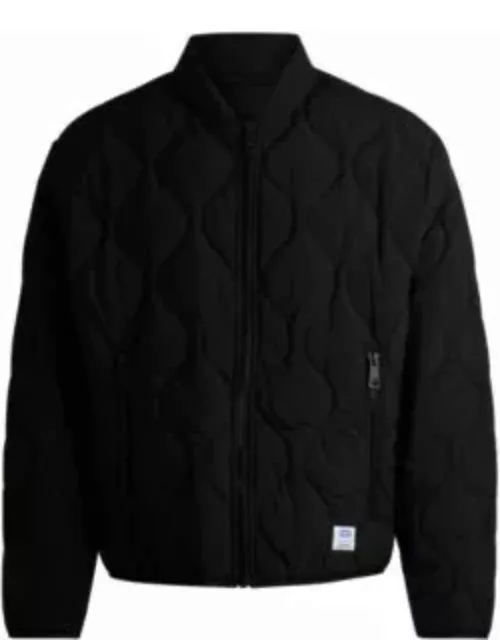 Water-repellent quilted jacket with logo badge- Black Men's Casual Jacket