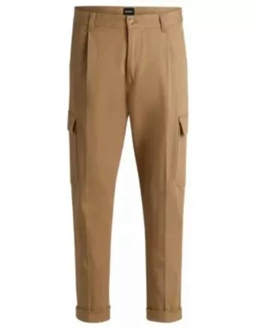 Tapered-fit cargo trousers in herringbone stretch cotton- Light Beige Men's Casual Pant