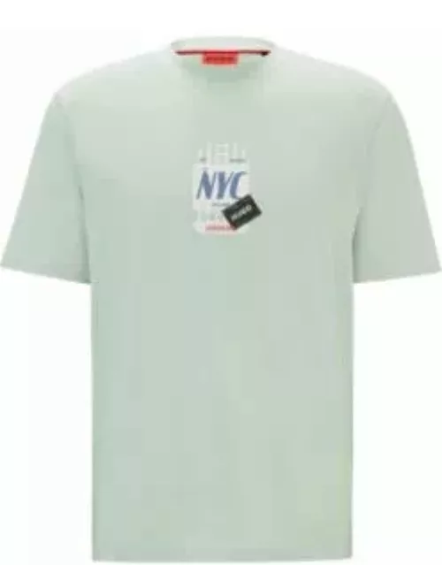 Cotton-jersey T-shirt with travel-tag artwork- Light Green Men's T-Shirt