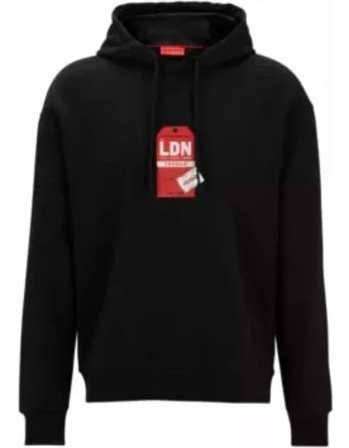 Cotton-terry hoodie with travel-tag artwork- Black Men's Tracksuit