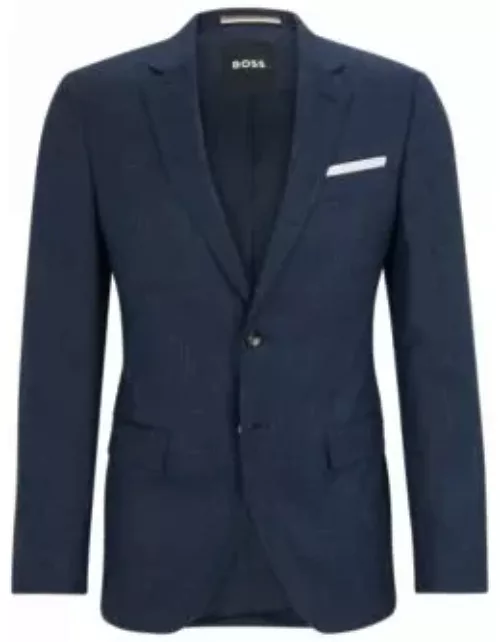 Slim-fit jacket in virgin wool and linen- Dark Blue Men's Sport Coat