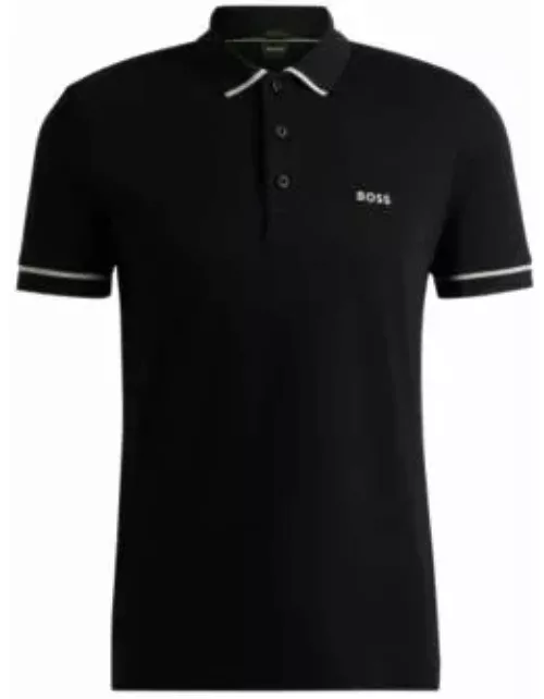 Interlock-cotton slim-fit polo shirt with contrast trims- Black Men's Polo Shirt
