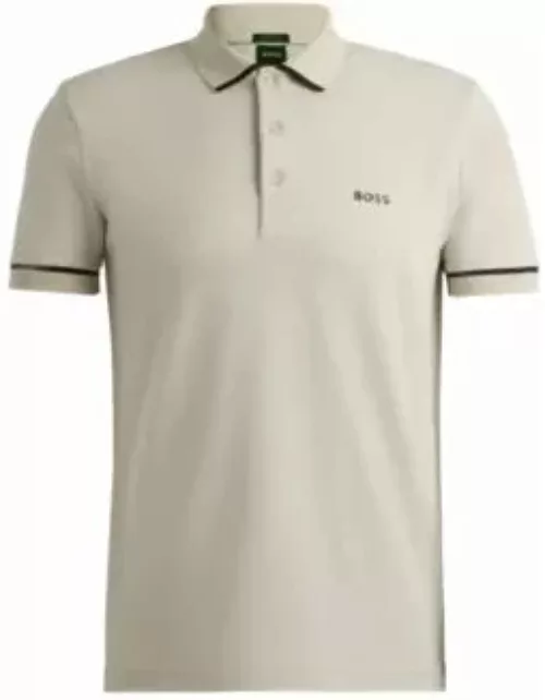 Interlock-cotton slim-fit polo shirt with contrast trims- Light Beige Men's Polo Shirt