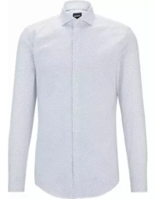 Slim-fit shirt in printed stretch cotton- White Men's Shirt