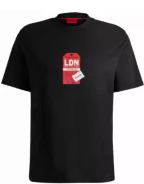 Cotton-jersey T-shirt with travel-tag artwork- Black Men's T-Shirt