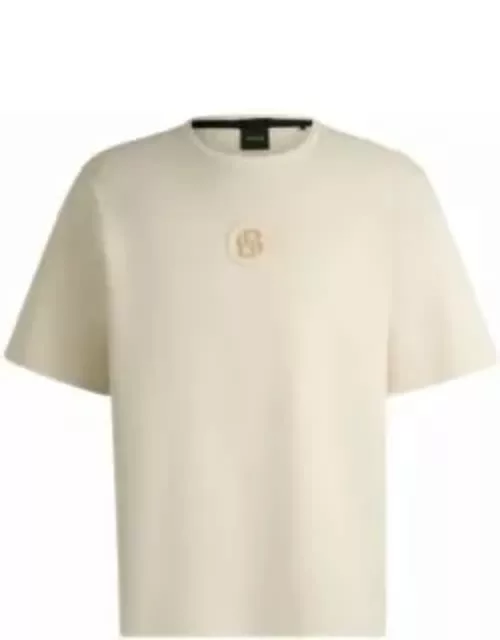 Drop-shoulder T-shirt with Double B monogram badge- White Men's T-Shirt