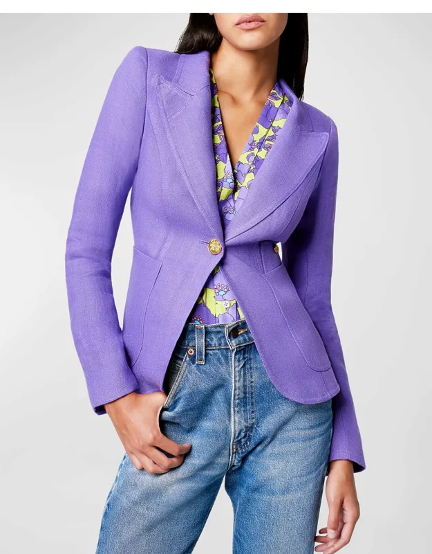 Leather Elbow-Patch Linen Duchess Blazer