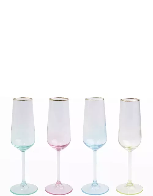 Rainbow Assorted Champagne Flute Glasses, Set of