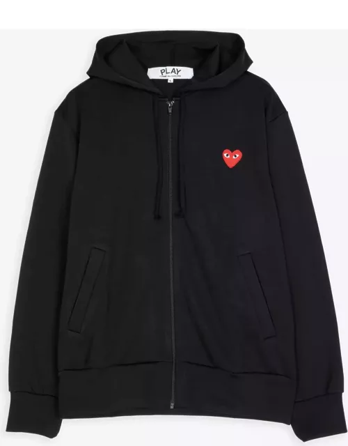 Comme des Garçons Play Mens Sweatshirt Knit Black hoodie with zip and heart patch at chest