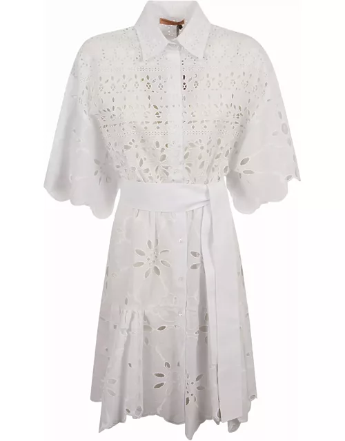 Ermanno Scervino Tie-waist Perforated Shirt Dres