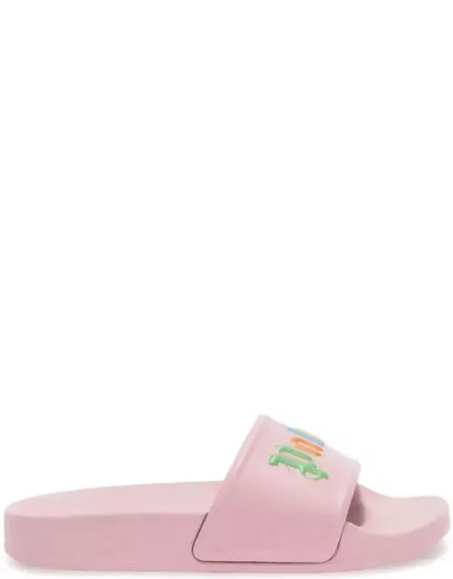 Palm Angels Pink Slippers With Multicolored Logo