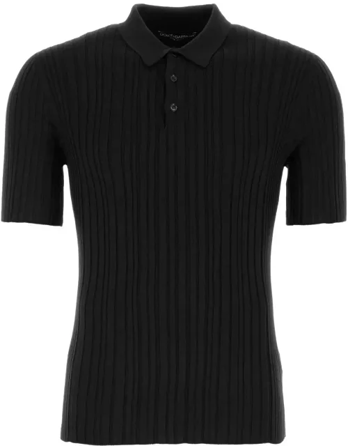 Dolce & Gabbana Black Silk Blend Polo Shirt
