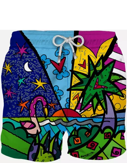 MC2 Saint Barth Man Swim Shorts With Multicolor Beach Print ©britto Special Edition