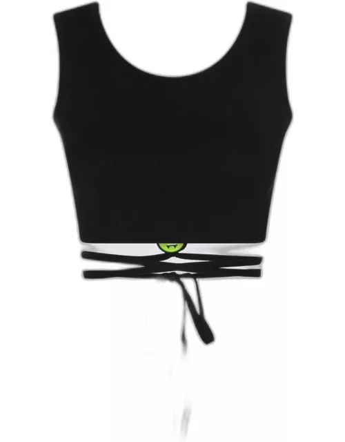 Barrow Black Ribbed Crop Top With Back Fastening