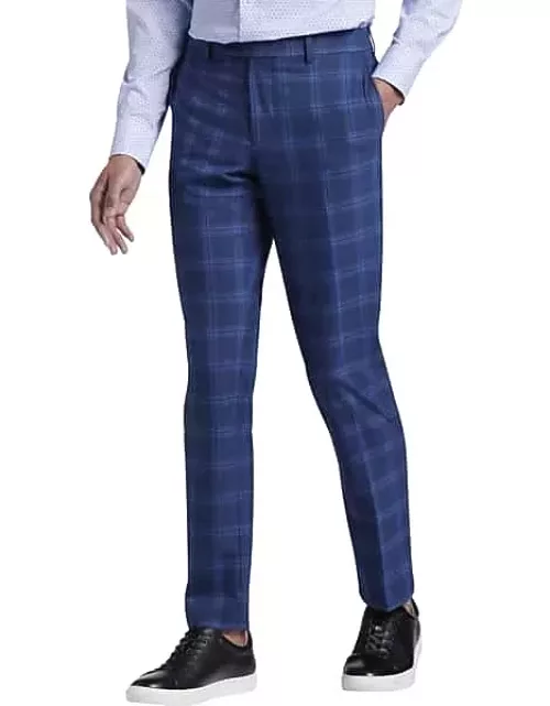 Egara Skinny Fit Men's Suit Separates Windowpane Plaid Pants Navy Windowpane