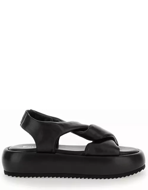 Pollini Black Draped Sandals In Leather Woman
