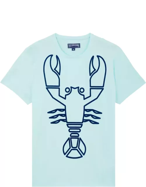 Men Organic Cotton T-shirt Placed Flocked Lobster - Tee Shirt - Thom - Blue