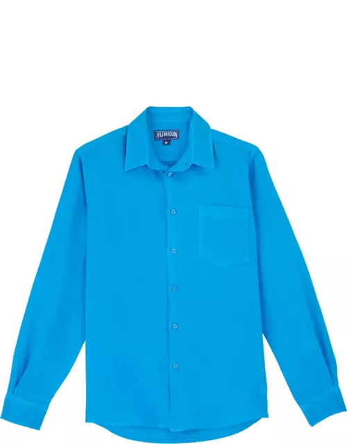 Men Linen Shirt Solid - Shirt - Caroubis - Blue