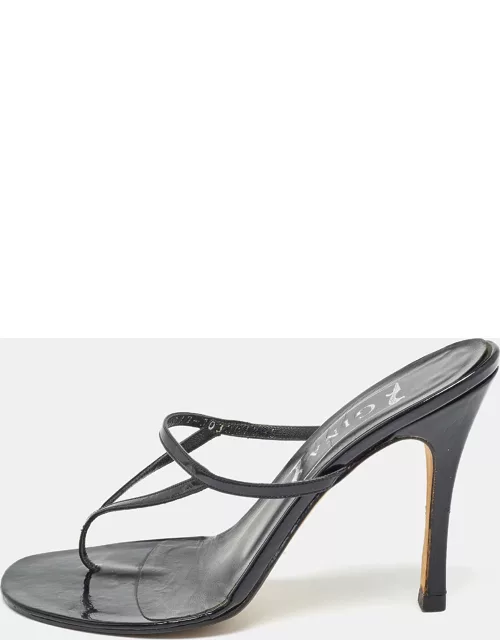 Gina Black Patent Leather Thong Slide Sandal