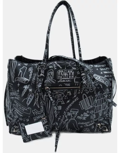 Balenciaga Black Leather Papier Graffiti A6 Zip Around Classic Studs Bag