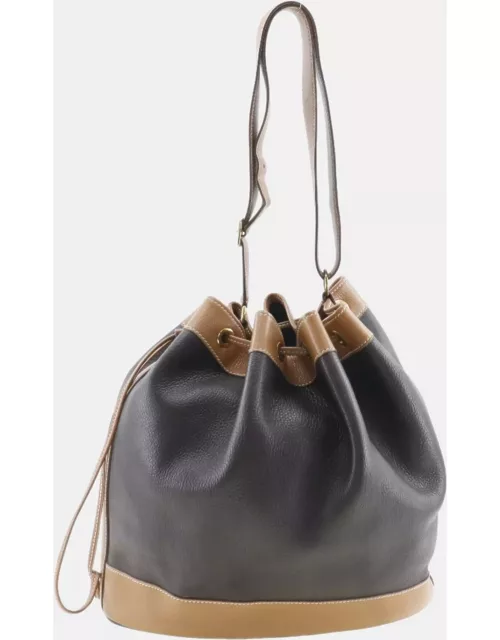 Hermes Brown Leather Leather Market GM Drawstring Bag