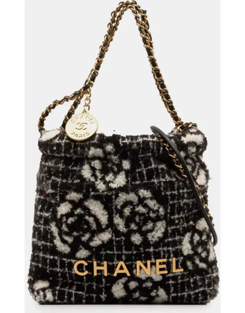 Chanel Black Cotton Camellia Chanel 22 Hobo Bag
