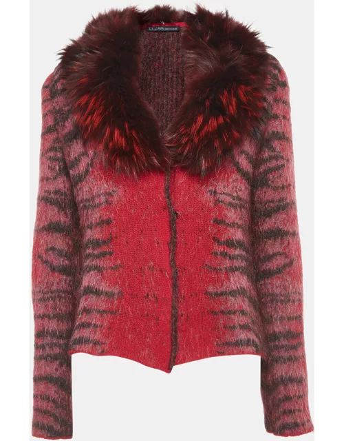Class by Roberto Cavalli Red Animal Pattern Fur Trim Collar Jacket