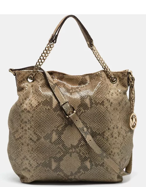 MICHAEL Michael Kors Grey Snakeskin Embossed Leather Cynthia Shoulder Bag
