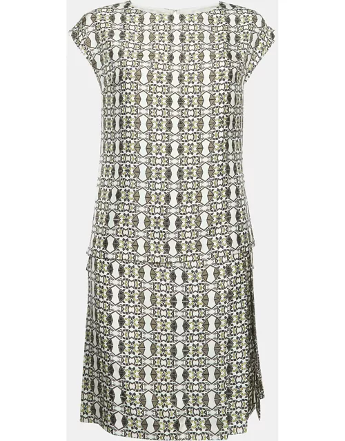 Etro Grey Geometric Print Silk Pleated Mini Dress