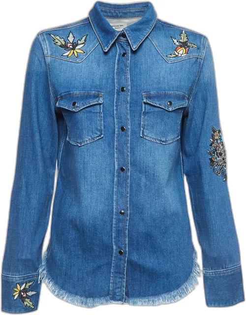 Zadig & Voltaire Deluxe Blue Embroidered Love Now Denim Shirt