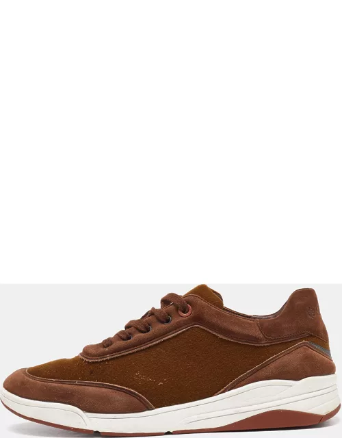 Loro Piana Brown Nubuck Leather and Wool Newport Lace Up Sneaker