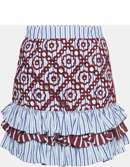 Sandro Multicolor Embroidered Cotton Blend Tiered Mini Skirt