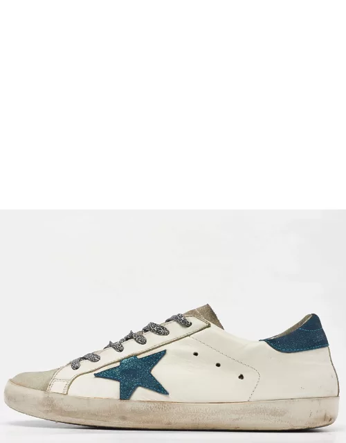 Golden Goose White/Grey Suede and Leather Superstar Low Top Sneaker