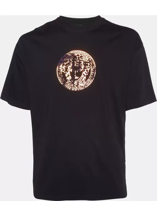 Versace Black Iridescent Medusa Logo Cotton Crew Neck T-Shirt