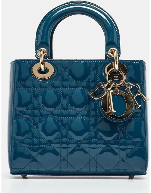 Dior Blue Cannage Patent Leather Small Lady Dior Tote