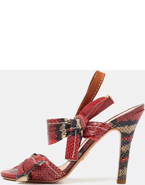 Prada Pink Python Leather Bow Ankle Strap Sandal