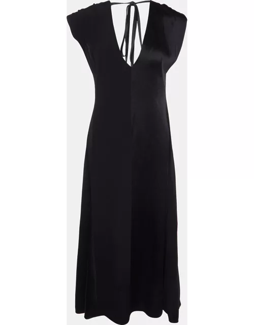 Victoria Beckham Black Crepe Plunge V-Neck Midi Dress