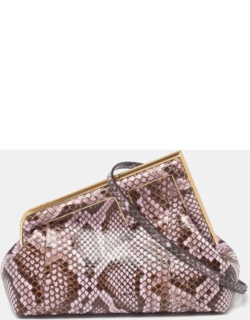Fendi Pink/Brown Python and Leather Small First Clutch