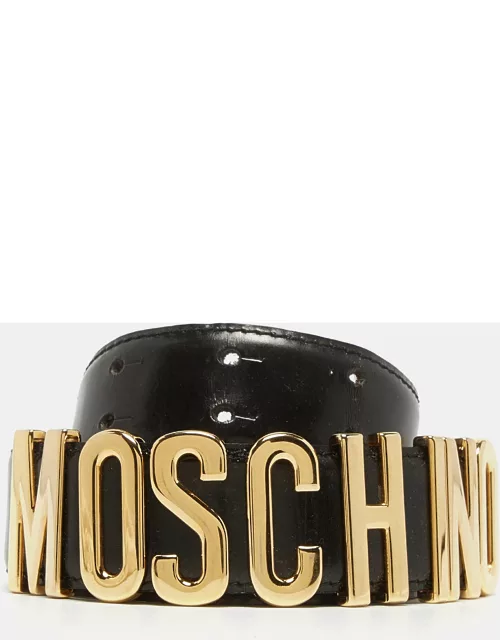 Moschino Black Glossy Leather Classic Logo Waist Belt