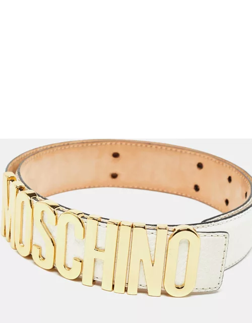 Moschino White Leather Classic Logo Waist Belt