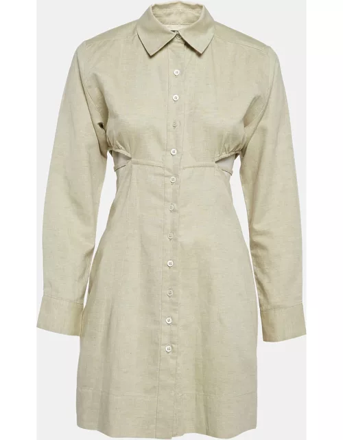 Jacquemus Lannee 97 Green Cotton and Linen Cut-Out Shirt Dress