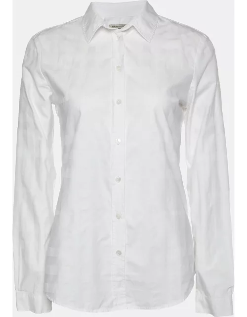 Burberry White Check Pattern Cotton Long Sleeve Shirt