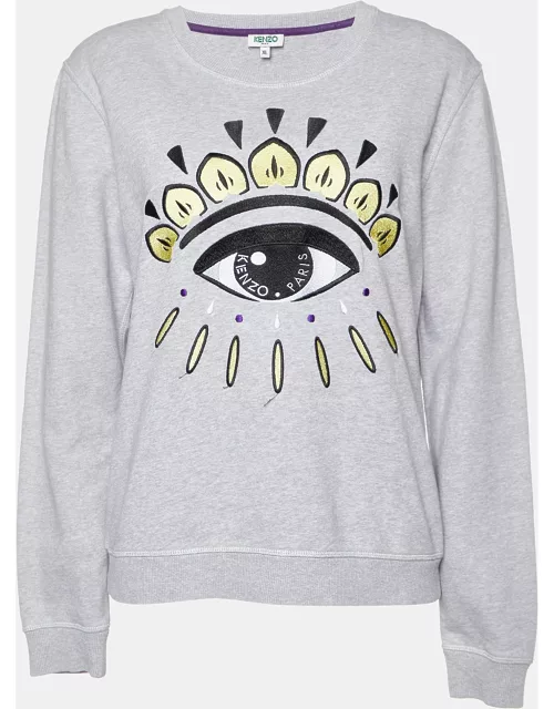 Kenzo Grey Cotton Eye Embroidered Sweatshirt