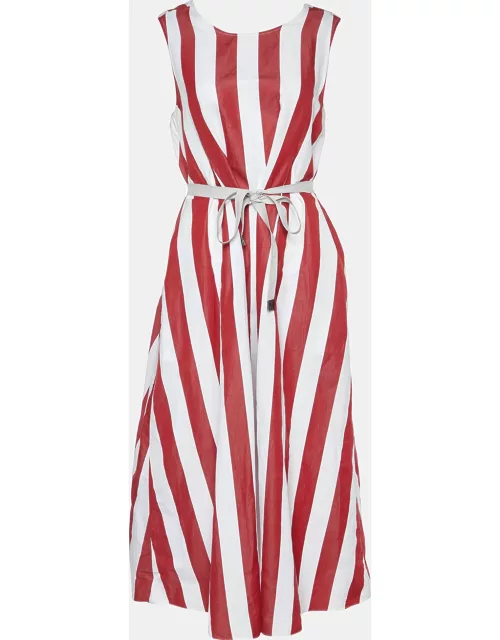 S'Max Mara Red Striped Cotton & Ramie Belted Dress