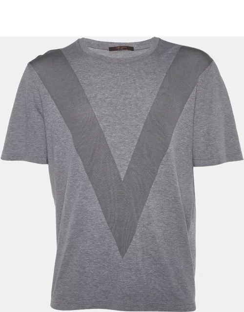 Louis Vuitton Grey Cotton & Silk V Detail Crew Neck T-Shirt