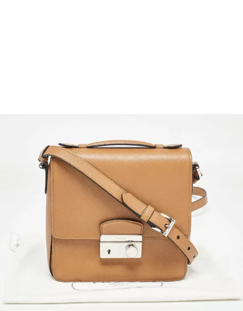 Prada Brown Saffiano Leather Sound Top Handle Bag