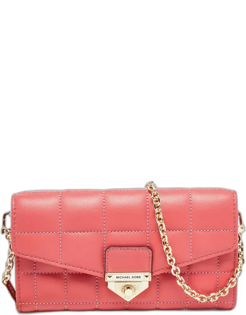 Michael Kors Rose Red Quilted Leather Large Soho Wallet On Chain
