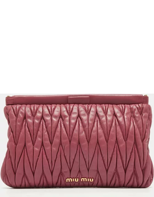 Miu Miu Dark Pink Matelassé Leather Frame Clutch