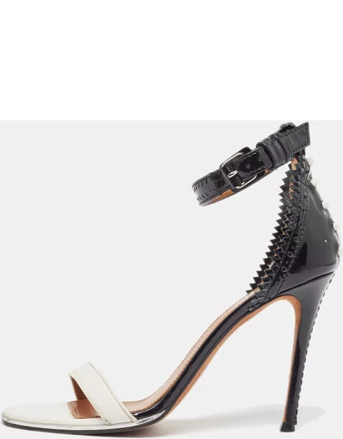 Givenchy White/Black Leather and Patent Ankle Strap Sandal