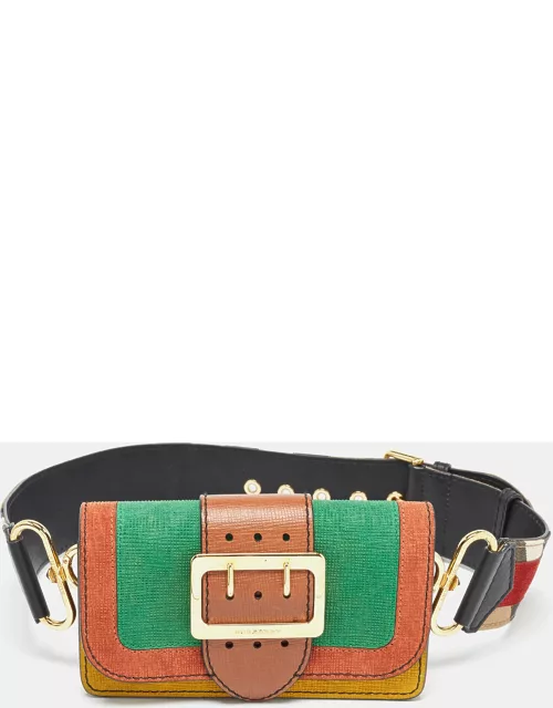 Burberry Multicolor Embossed Suede and Leather Small Buckle Shoulder Bag